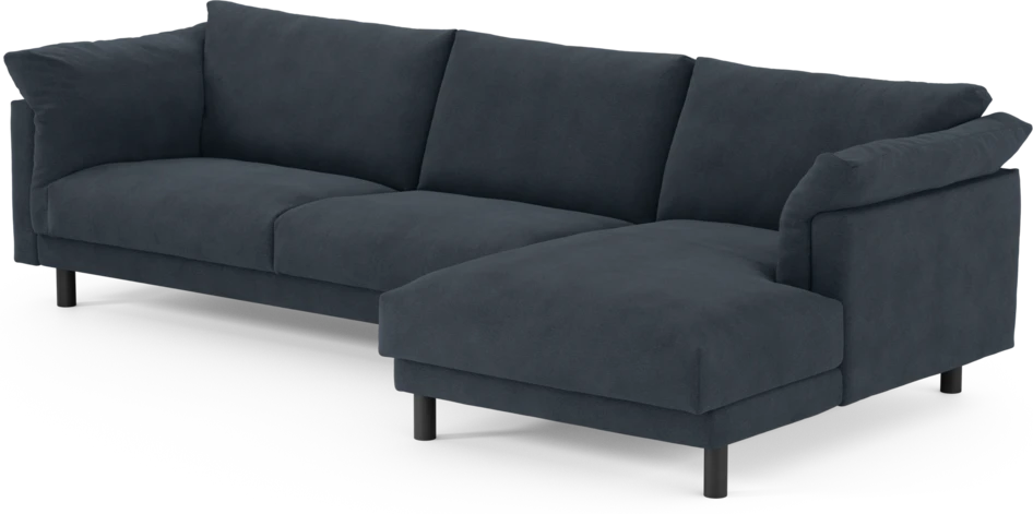 Cherrie - 3-sits soffa med schäslong höger, fast klädsel - Blå