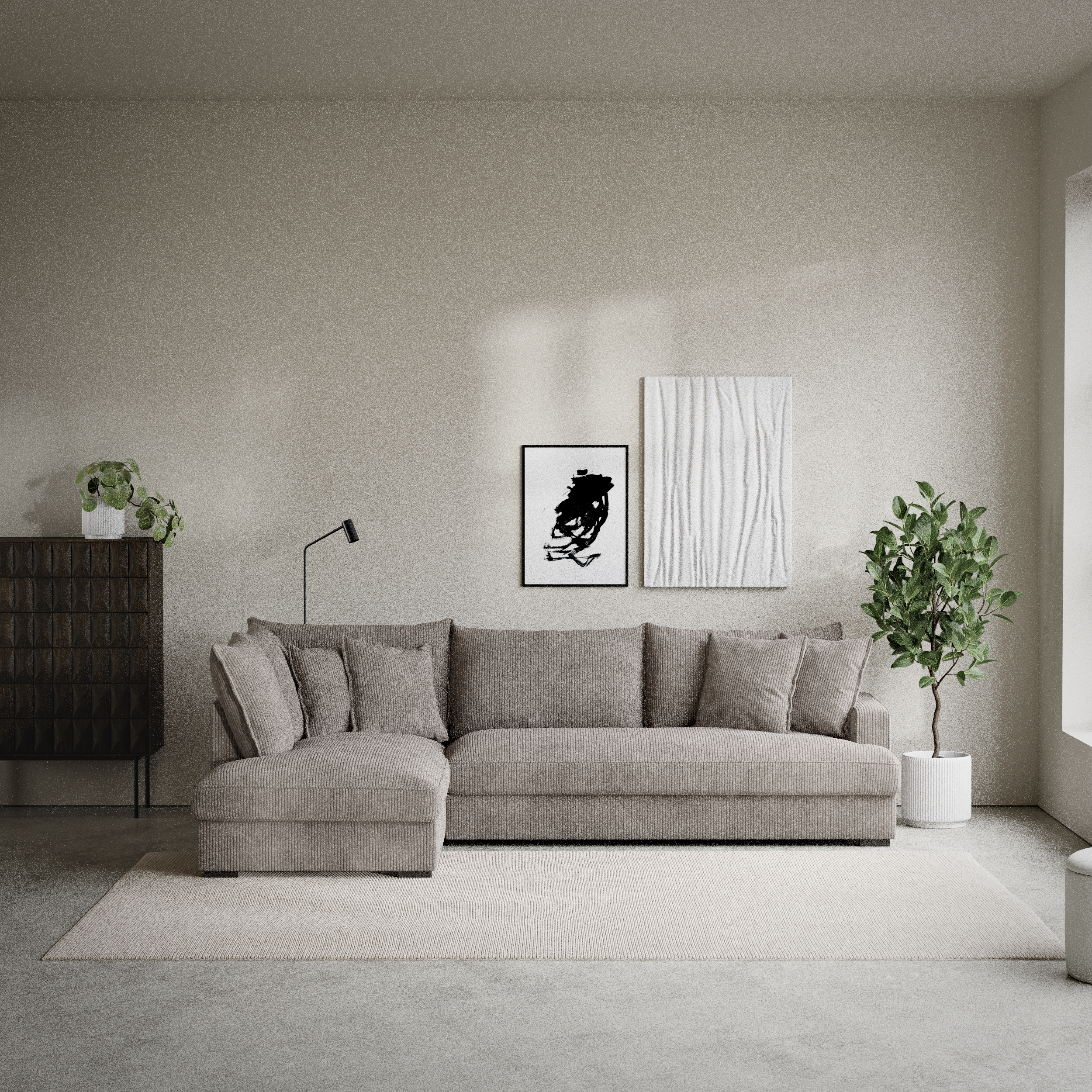Mila, 3-sits soffa med divan vänster, hel dyna