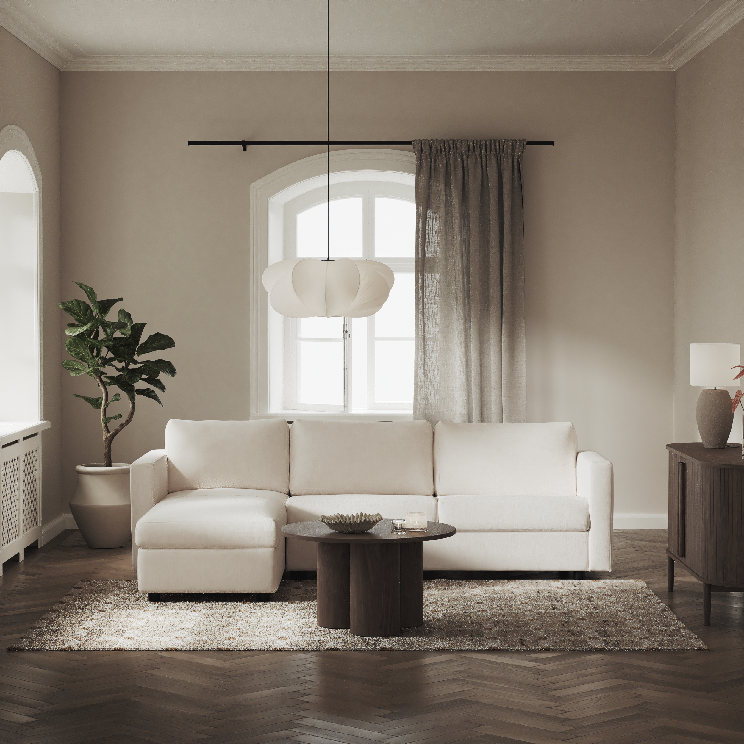 Lindö - Bäddsoffa 2,5-sits med schäslong, vändbar - inspiration