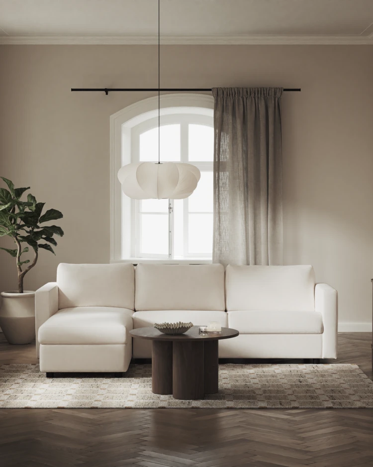 Lindö - Bäddsoffa 2,5-sits med schäslong, vändbar - inspiration