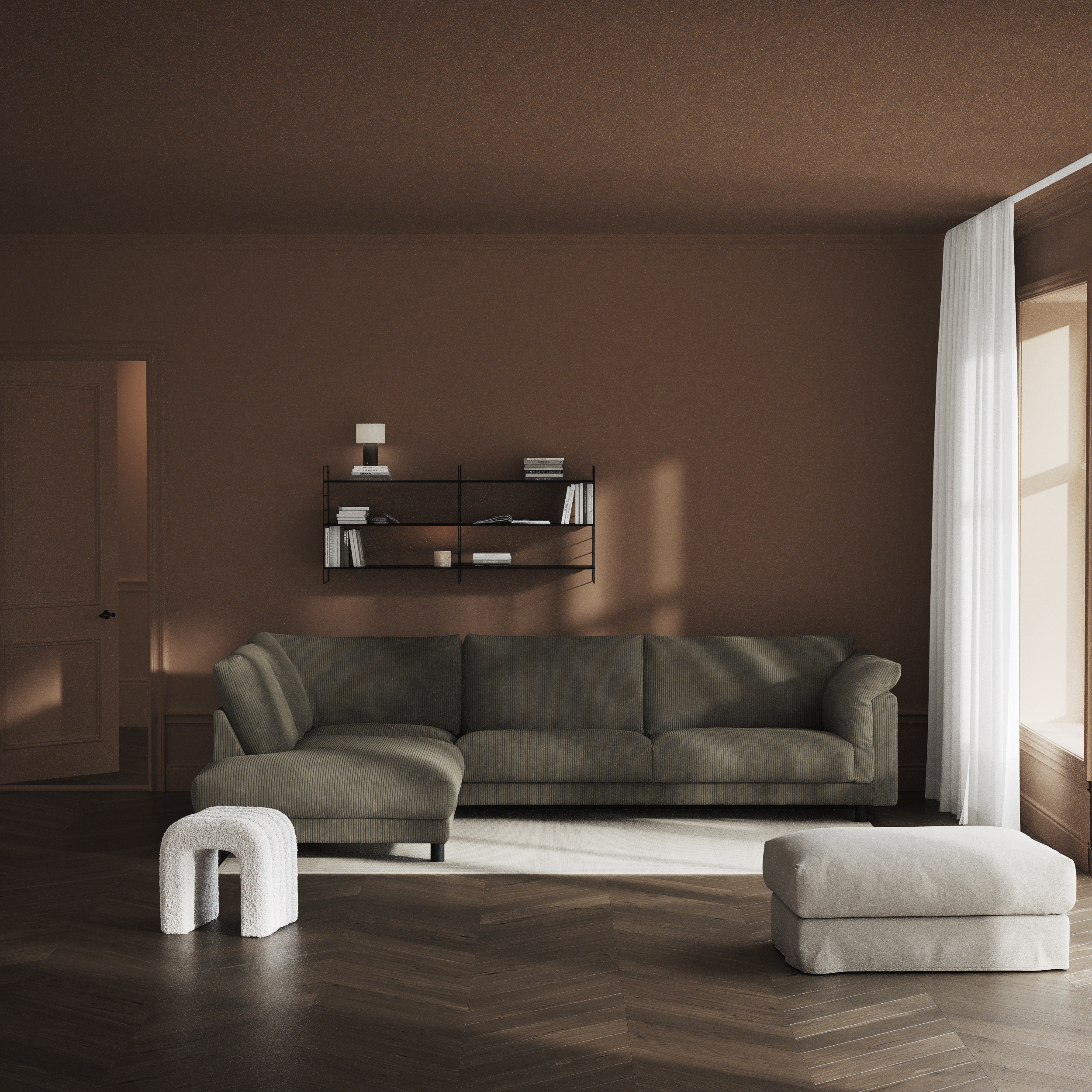 Cherrie, 3-sits soffa med divan vänster, fast klädsel