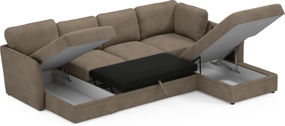 Öland - Bäddsoffa med schäslong vänster och divan höger - Brun