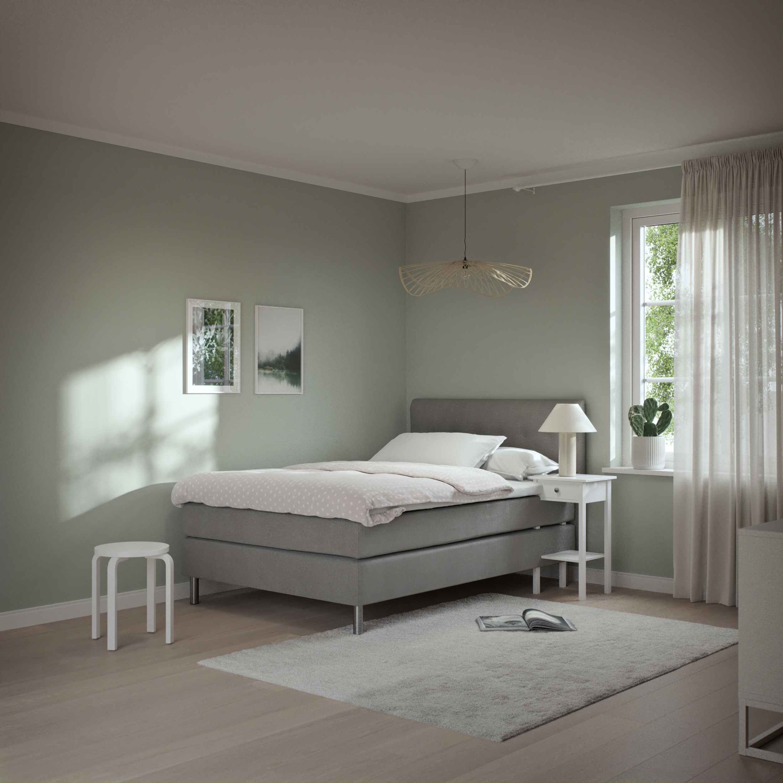 Roma Family, Kontinentalsäng, enkelsäng med bäddmadrass och sänggavel låg pikerad, B 105-140