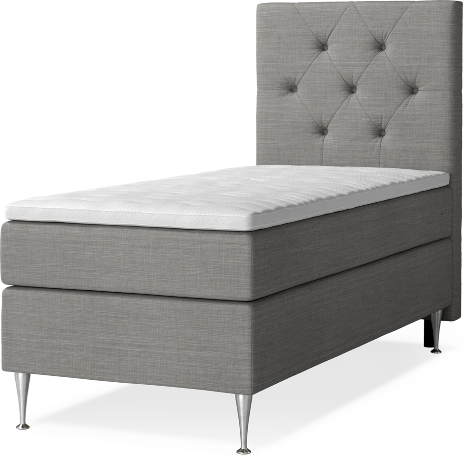 New York - Kontinentalsäng, enkelsäng med bäddmadrass, sängben och sänggavel pikerad - Grå