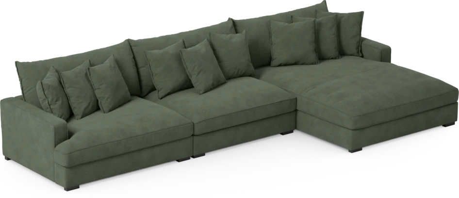 Rossi - 4-sits soffa med schäslong XL höger - Grön