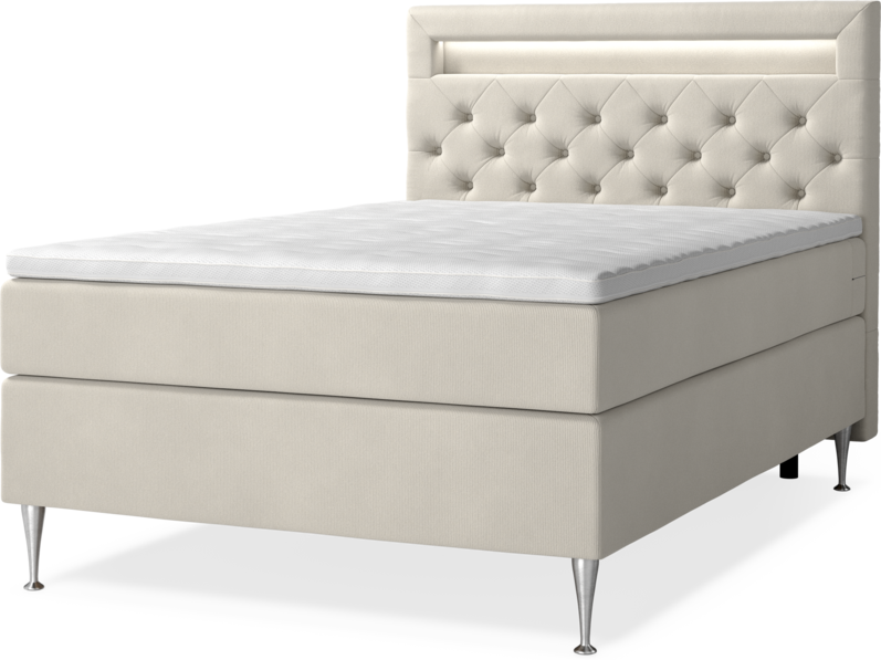 New York Supreme - Kontinentalsäng, enkelsäng med bäddmadrass och sänggavel LED - Beige