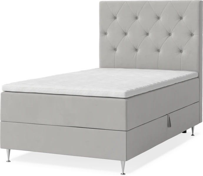 New York, Förvaringssäng, enkelsäng med bäddmadrass, sängben och sänggavel pikerad