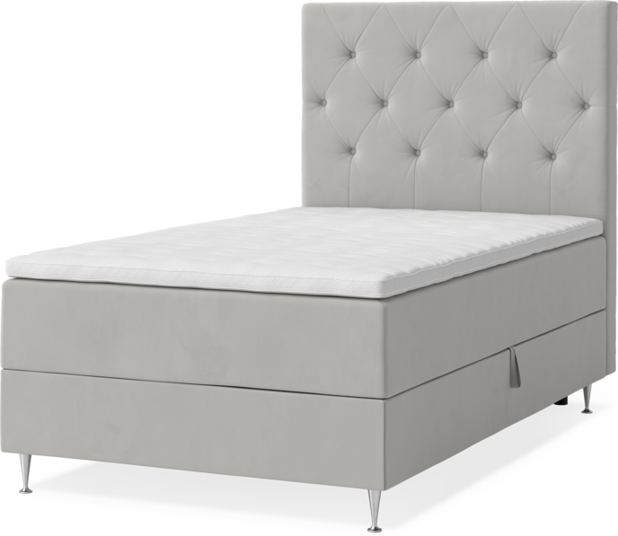 New York - Förvaringssäng, enkelsäng med bäddmadrass, sängben och sänggavel pikerad - Grå