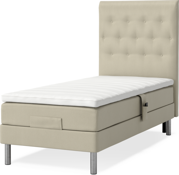 Roma Family - Ställbar säng, enkelsäng med bäddmadrass och sänggavel pikerad, B 90-120 - Beige