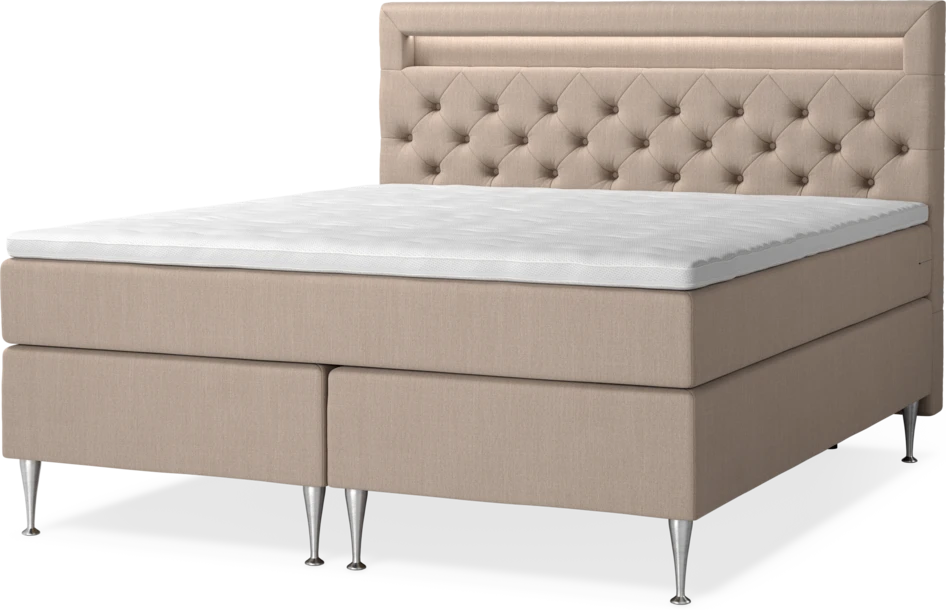 New York - Kontinentalsäng, dubbelsäng med bäddmadrass, sängben och sänggavel LED - Beige