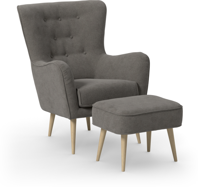 Cordelia - Fåtölj med fotpall - Grå