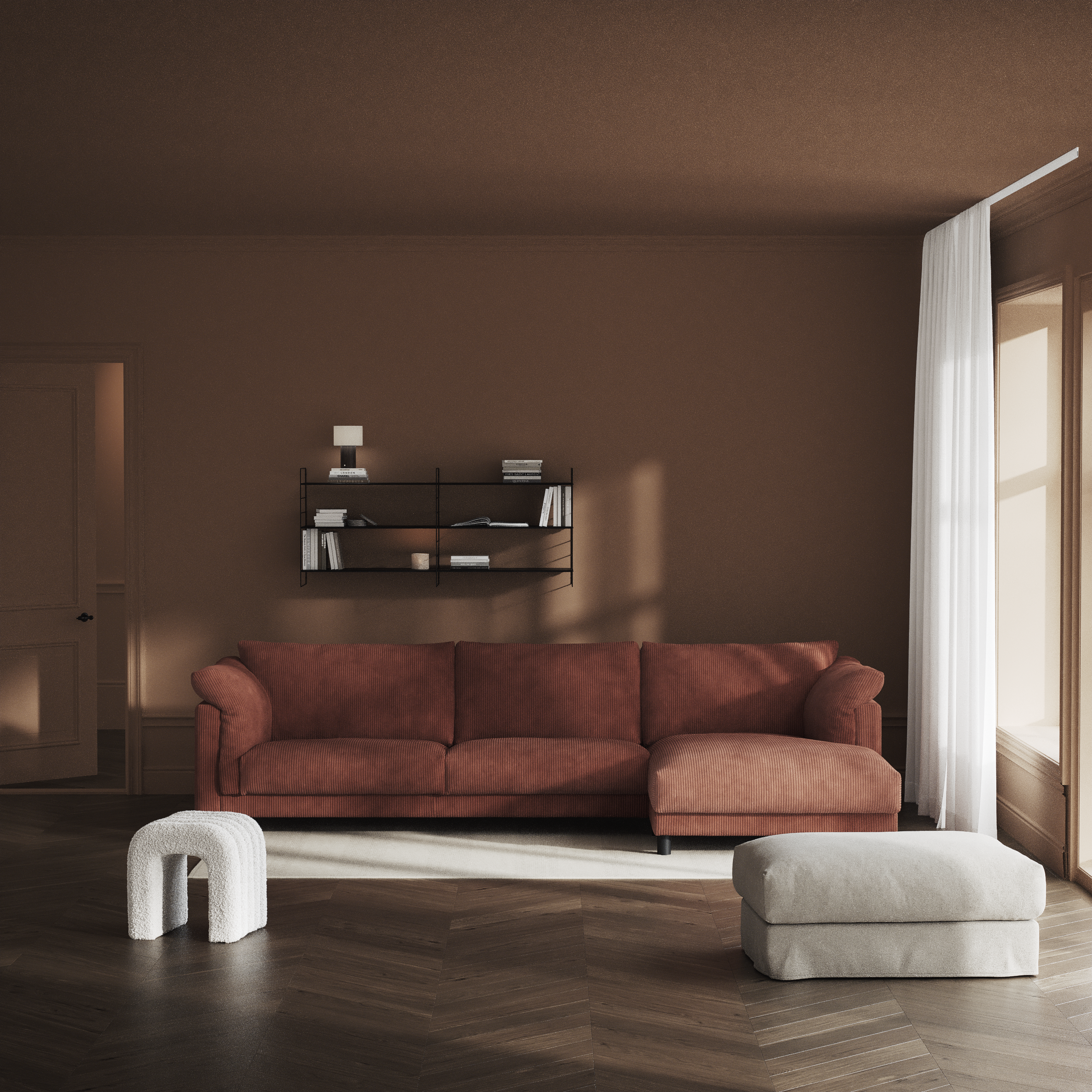 Cherrie, 3-sits soffa med schäslong höger, fast klädsel