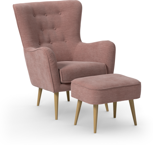 Cordelia - Fåtölj med fotpall - Rosa