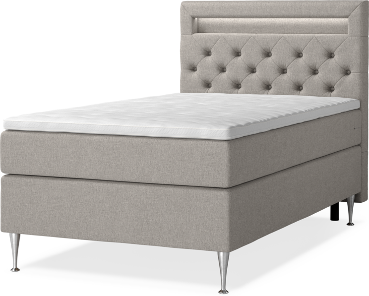 New York Supreme - Kontinentalsäng, enkelsäng med bäddmadrass och sänggavel LED - Grå