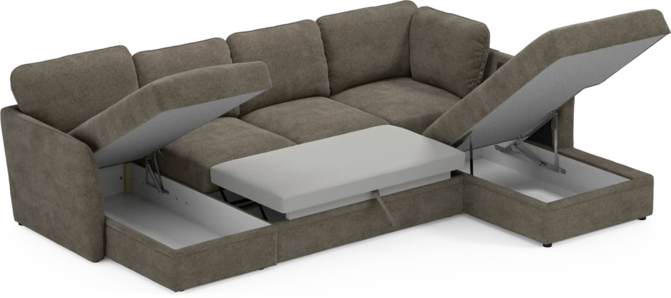 Öland - Bäddsoffa med schäslong vänster och divan höger - Brun