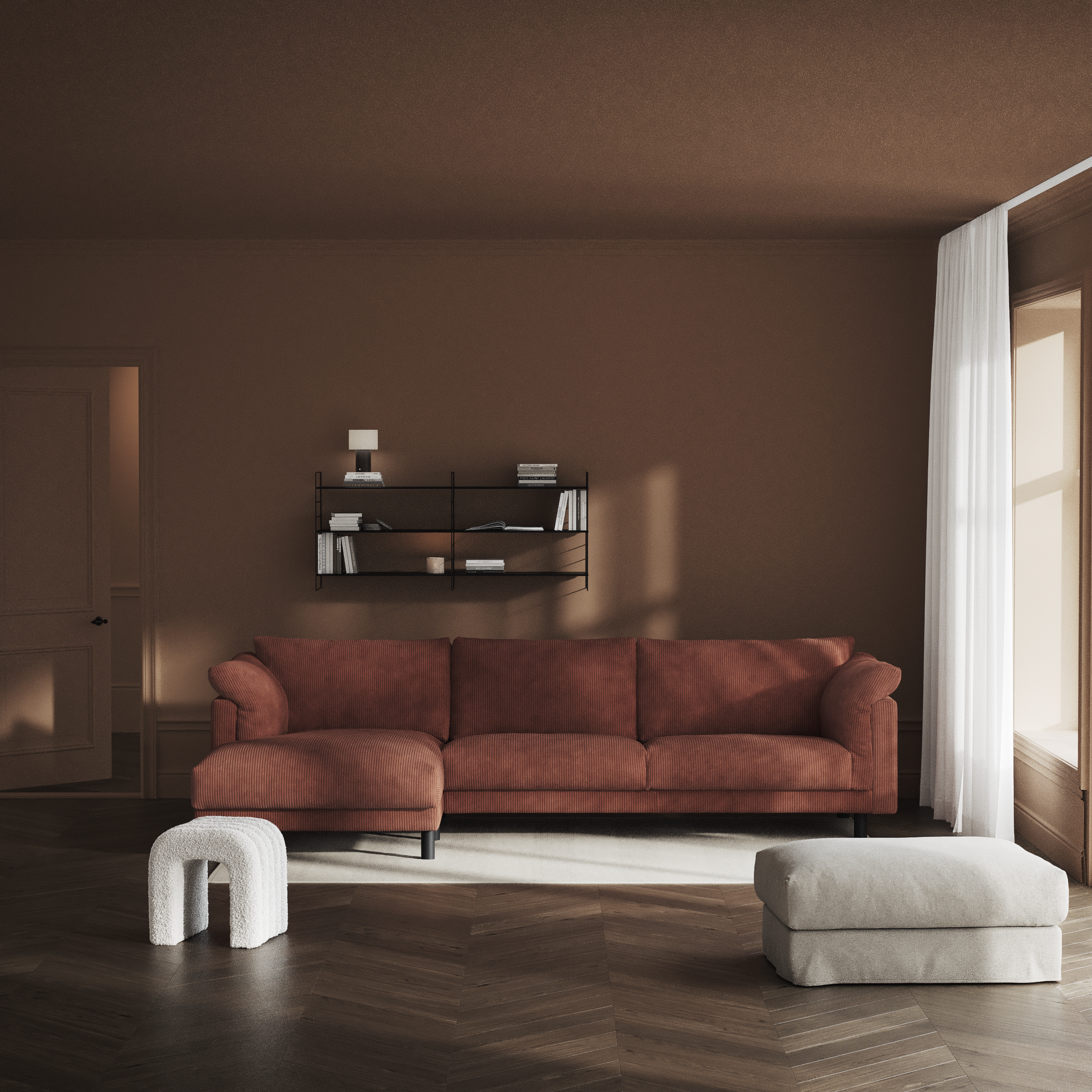 Cherrie, 3-sits soffa med schäslong vänster, fast klädsel