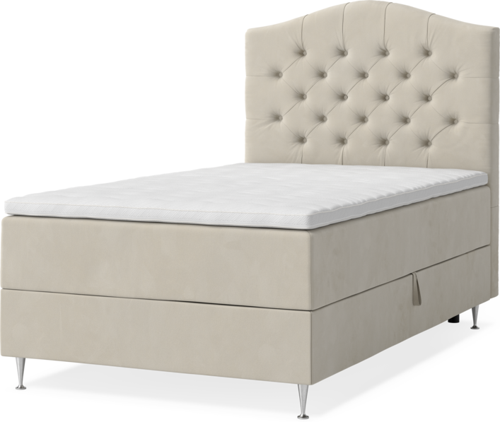 New York - Förvaringssäng, enkelsäng med bäddmadrass, sängben och sänggavel välvd - Beige