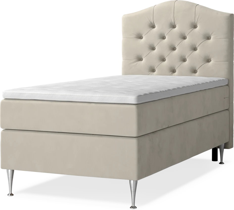 New York - Kontinentalsäng, enkelsäng med bäddmadrass, sängben och sänggavel välvd - Beige