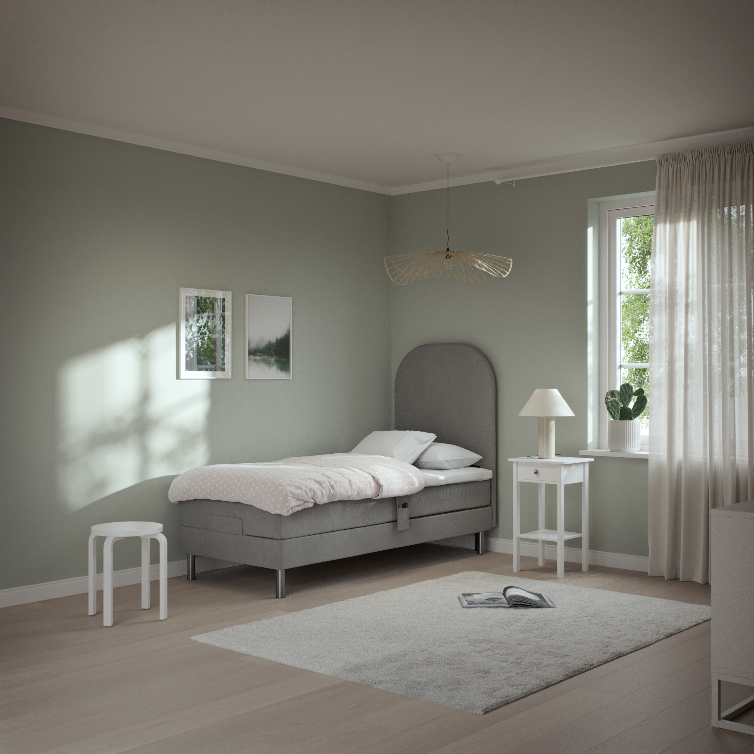 Roma Family, Ställbar säng, enkelsäng med bäddmadrass och sänggavel slät, B 90-120