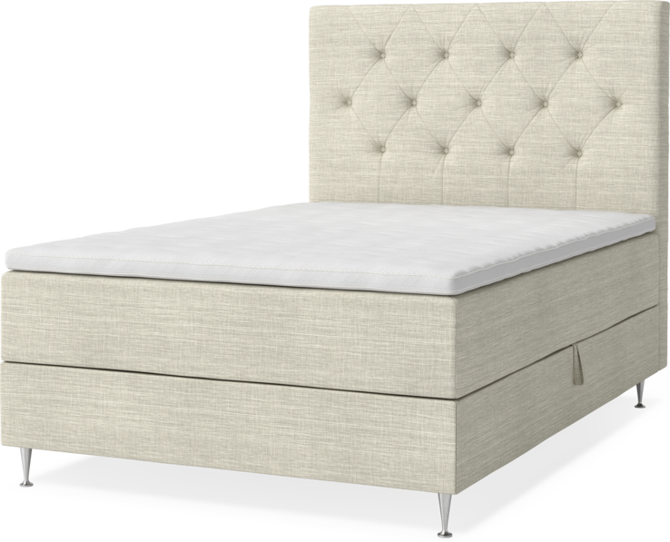 New York - Förvaringssäng, enkelsäng med bäddmadrass och sänggavel pikerad - Beige
