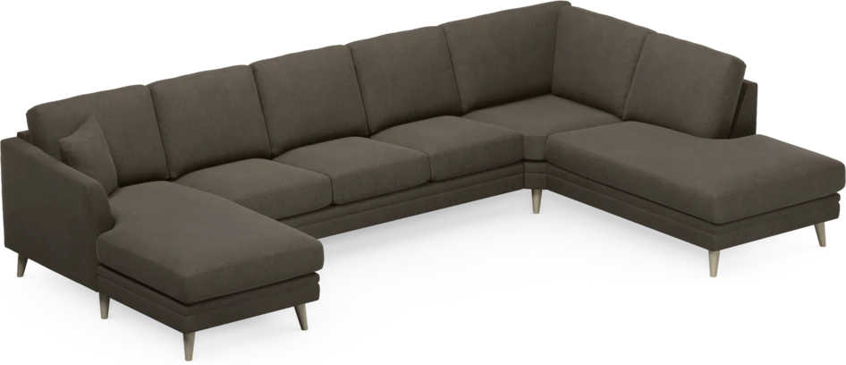 Eden - 3-sits soffa med schäslong vänster och divan höger - Brun