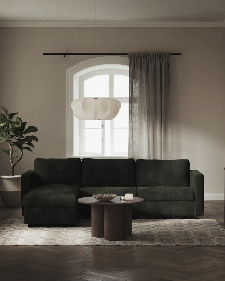 Lindö - Bäddsoffa 2,5-sits med schäslong, vändbar - inspiration