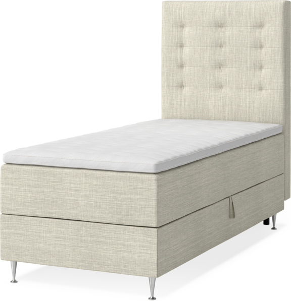 New York - Förvaringssäng, enkelsäng med bäddmadrass, sängben och sänggavel trensad - Beige