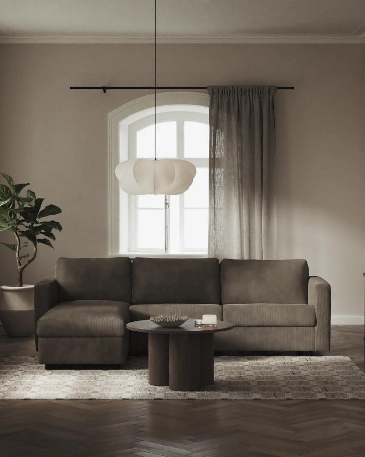 Lindö - Bäddsoffa 2,5-sits med schäslong, vändbar - inspiration