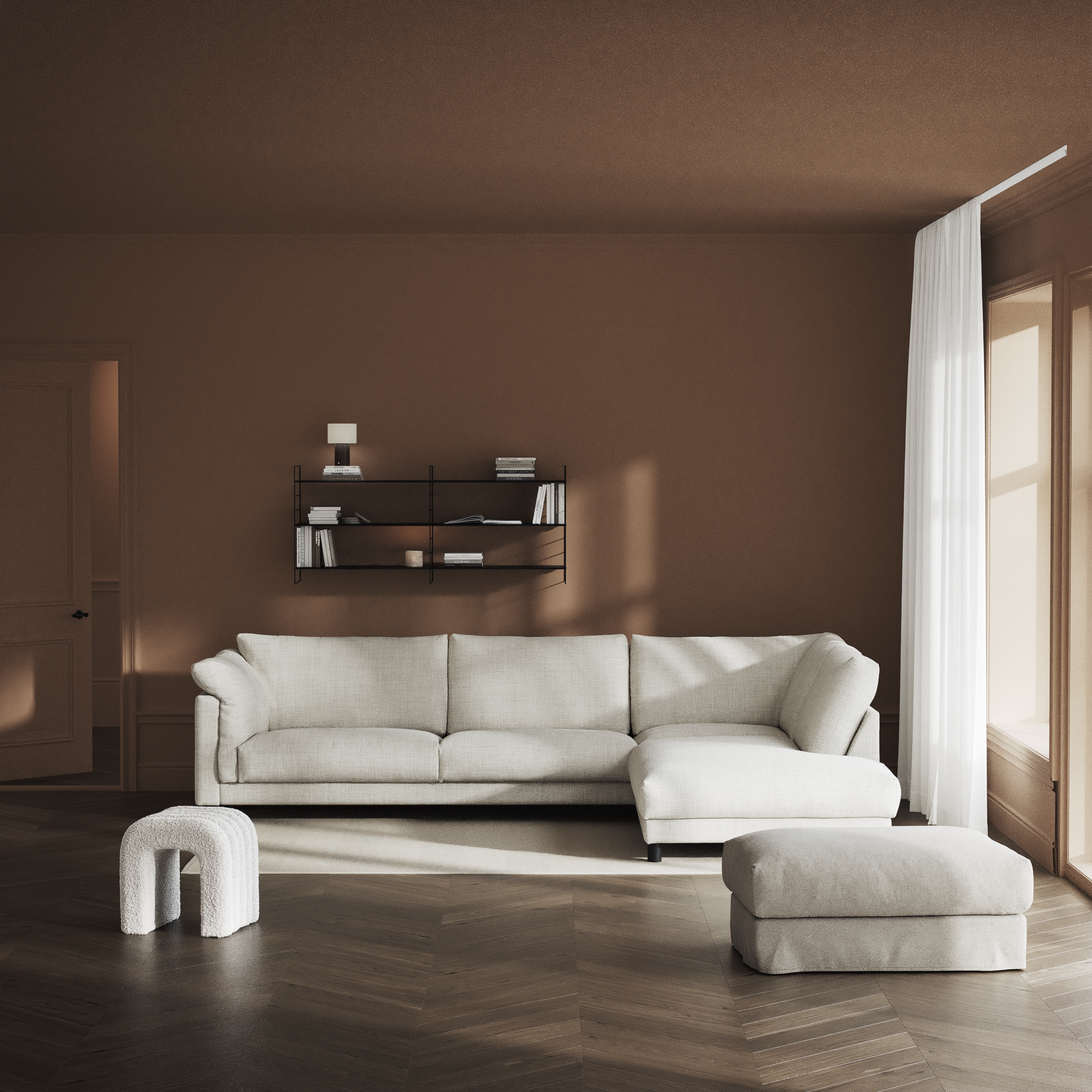 Cherrie, 3-sits soffa med divan höger, fast klädsel