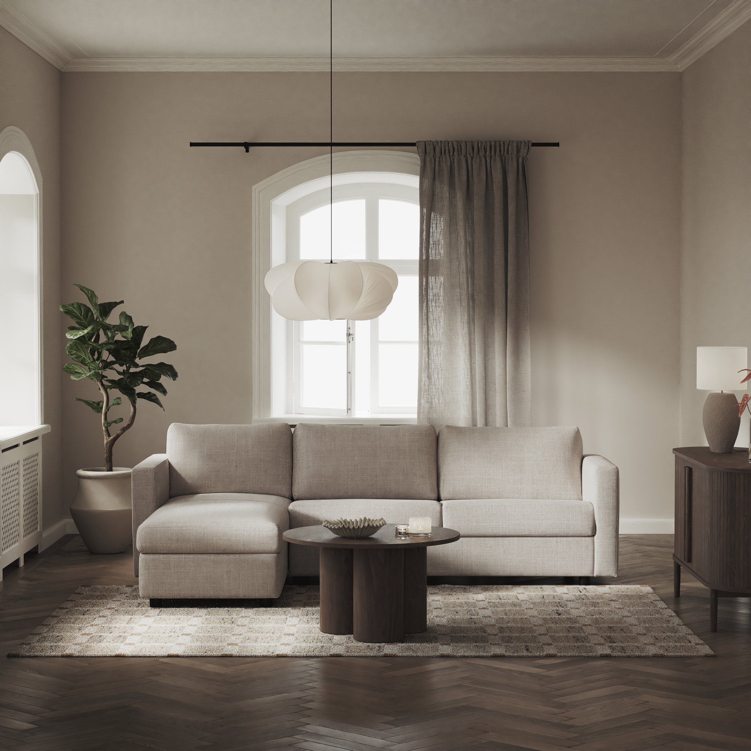 Lindö - Bäddsoffa 2,5-sits med schäslong, vändbar - inspiration