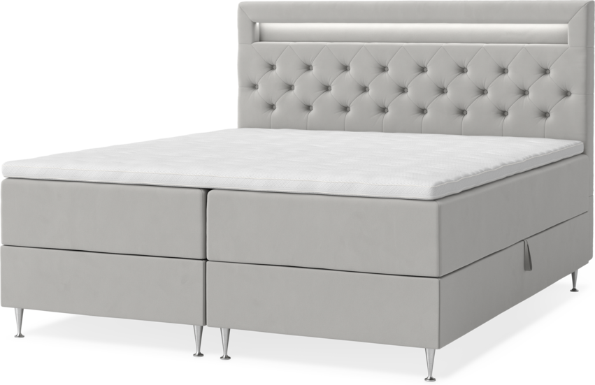 New York - Förvaringssäng, dubbelsäng med bäddmadrass, sängben och sänggavel LED - Grå