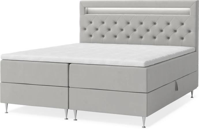 New York, Förvaringssäng, dubbelsäng med bäddmadrass, sängben och sänggavel LED