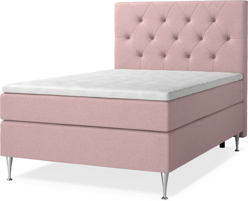 New York Supreme - Kontinentalsäng, enkelsäng med bäddmadrass, sängben och sänggavel pikerad - Rosa