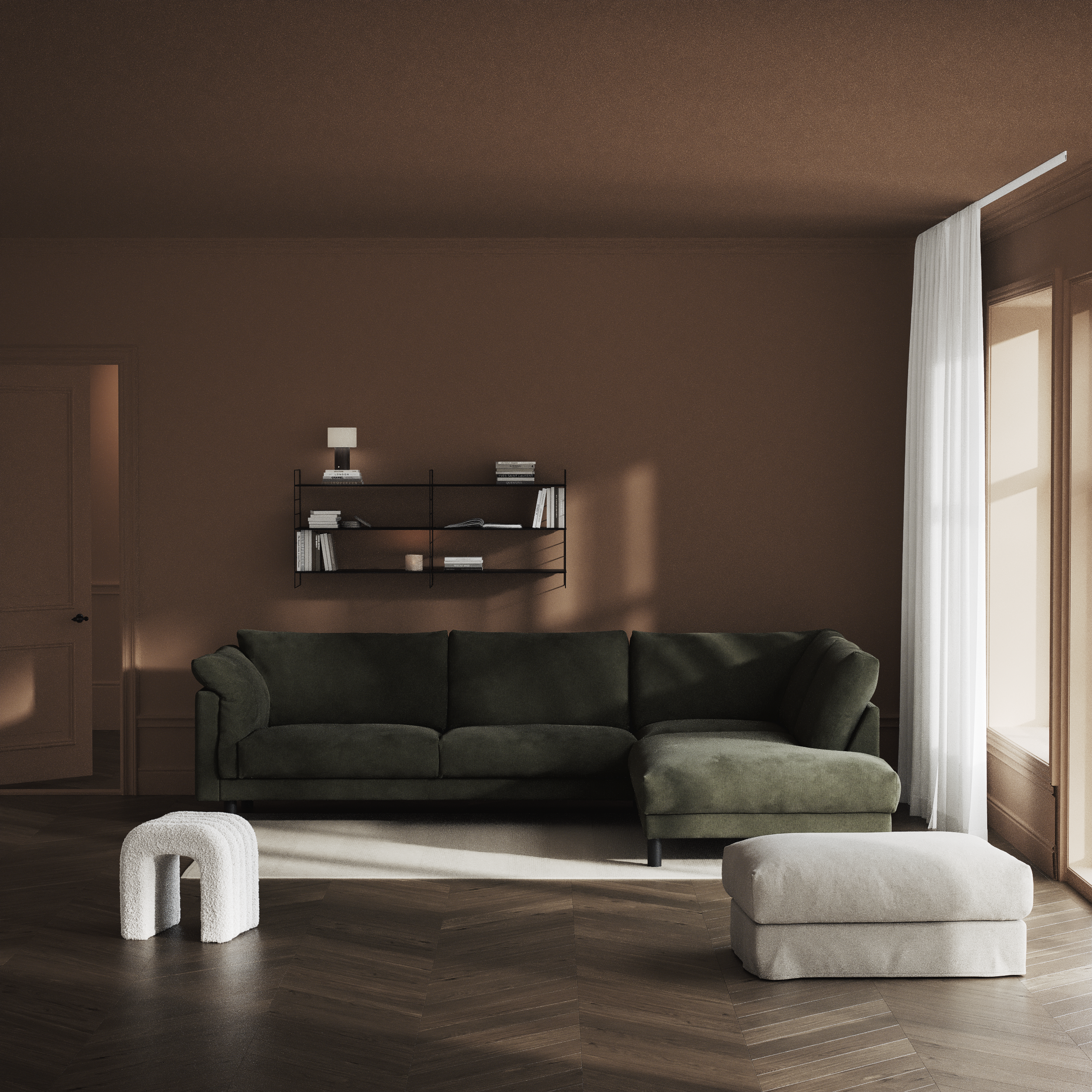 Cherrie, 3-sits soffa med divan höger, fast klädsel