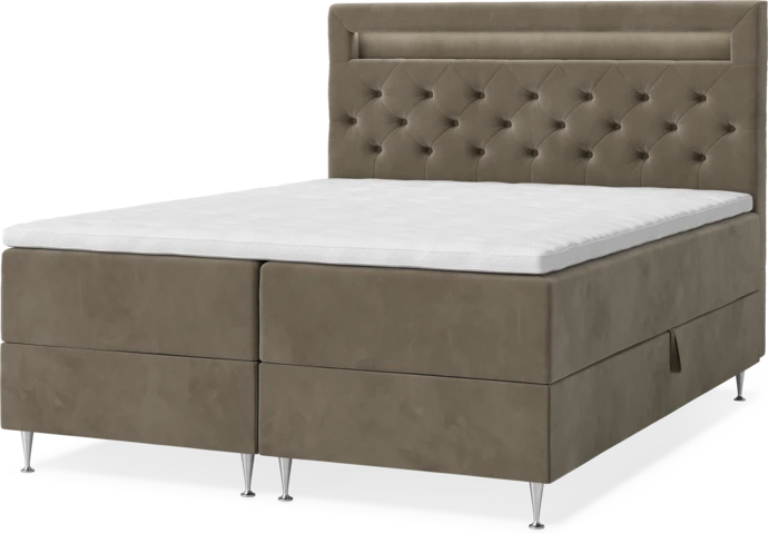 New York, Förvaringssäng, dubbelsäng med bäddmadrass, sängben och sänggavel LED