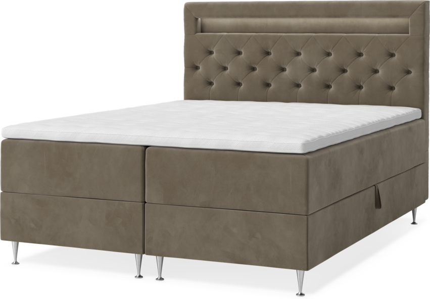 New York - Förvaringssäng, dubbelsäng med bäddmadrass, sängben och sänggavel LED - Brun