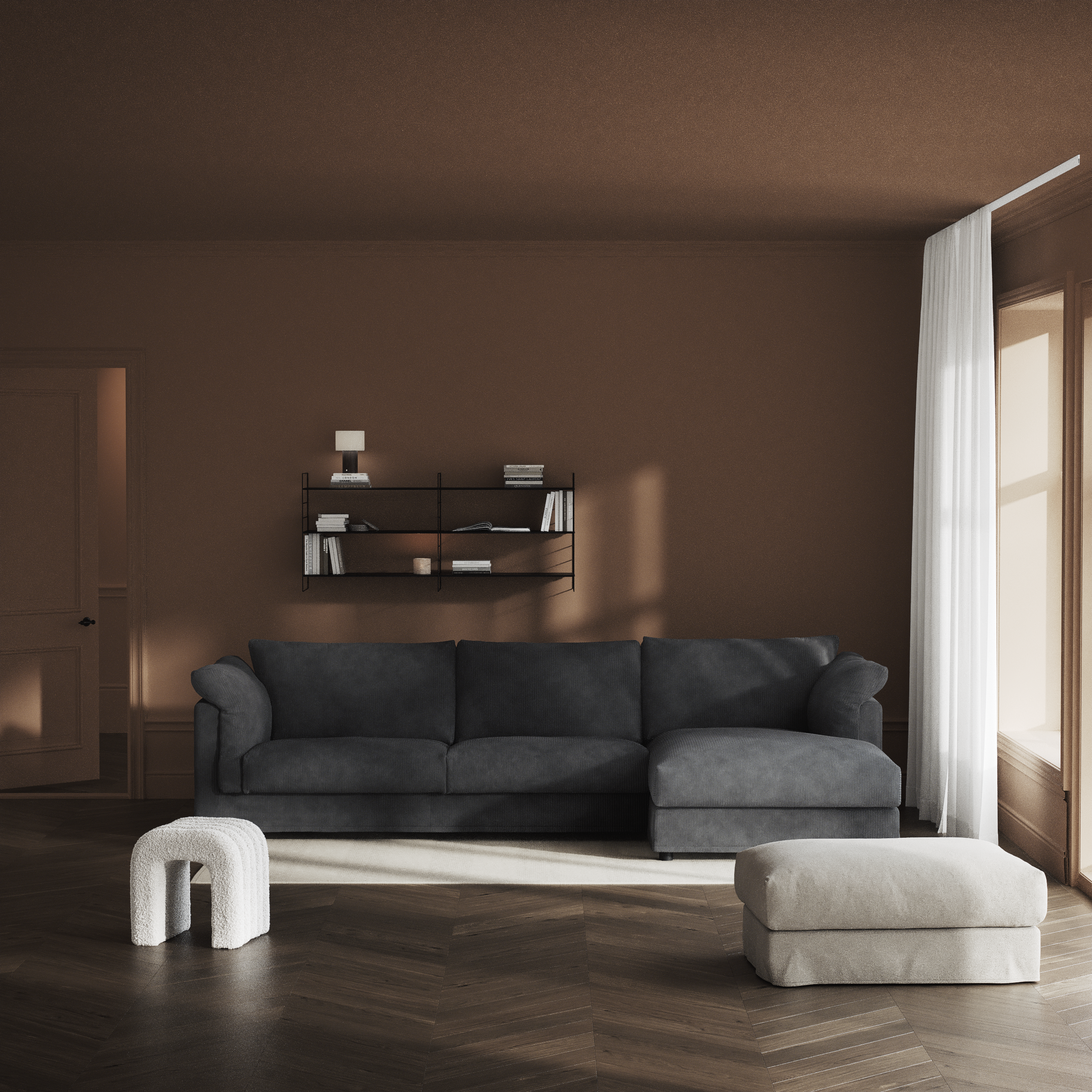 Cherrie, 3-sits soffa med schäslong höger, med kappa