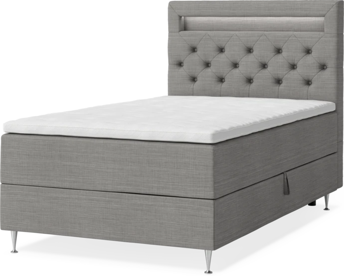 New York, Förvaringssäng, enkelsäng med bäddmadrass, sängben och sänggavel LED