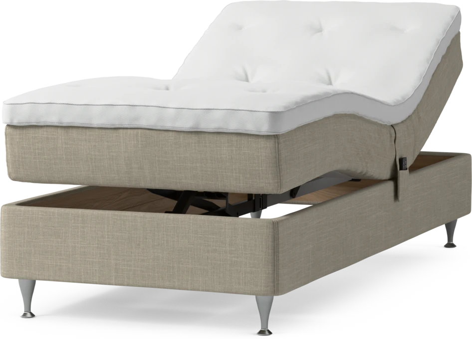 Delux Sense - Ställbar säng, enkelsäng med bäddmadrass och sängben - Beige