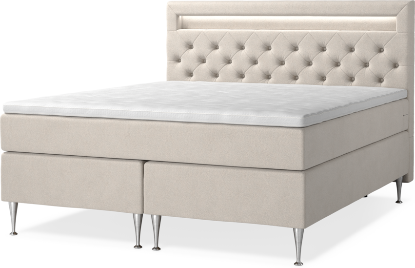 New York Supreme - Kontinentalsäng, dubbelsäng med bäddmadrass, sängben och sänggavel LED - Beige