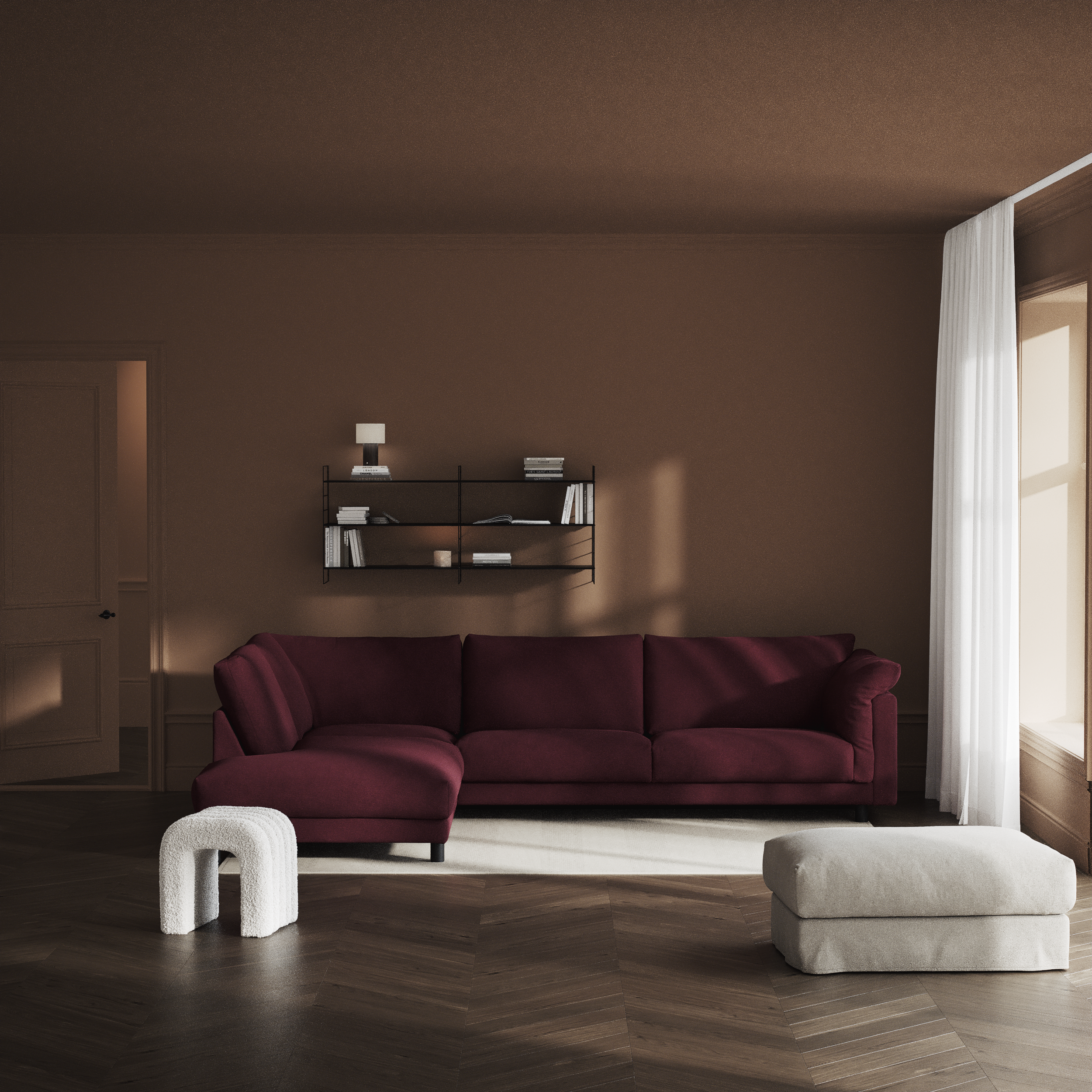 Cherrie, 3-sits soffa med divan vänster, fast klädsel