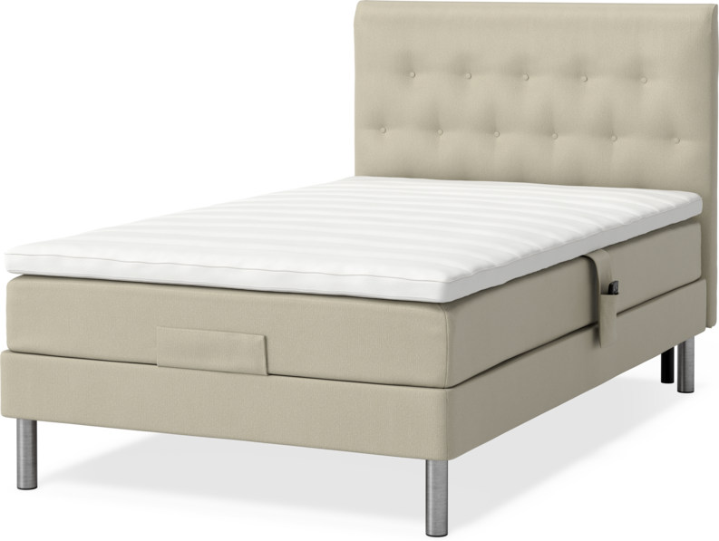 Roma Family - Ställbar säng, enkelsäng med bäddmadrass och sänggavel låg pikerad, B 90-120 - Beige