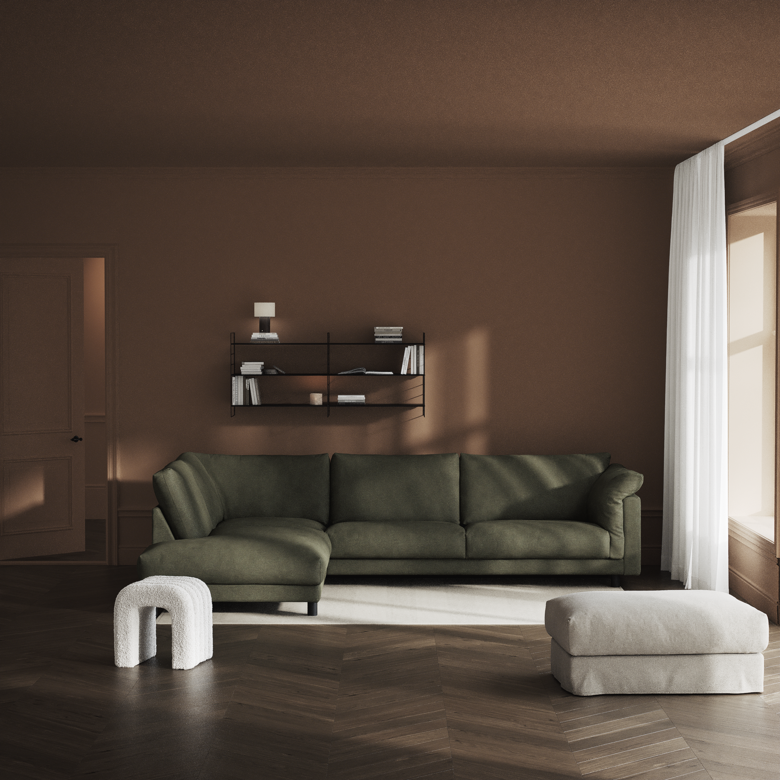 Cherrie, 3-sits soffa med divan vänster, fast klädsel