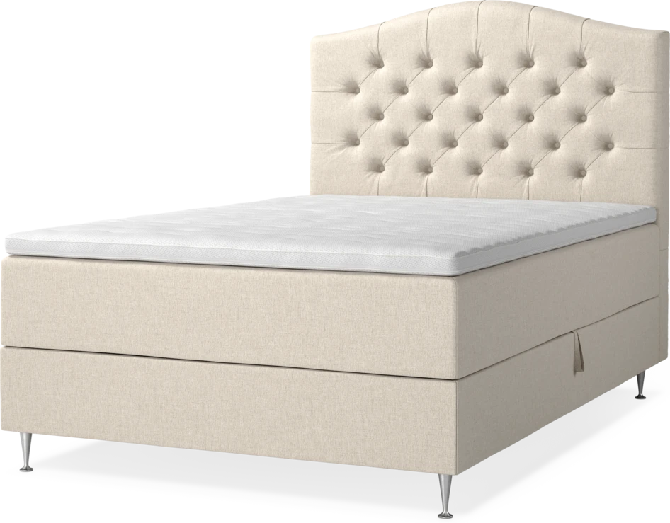 New York - Förvaringssäng, enkelsäng med bäddmadrass, sängben och sänggavel välvd - Beige