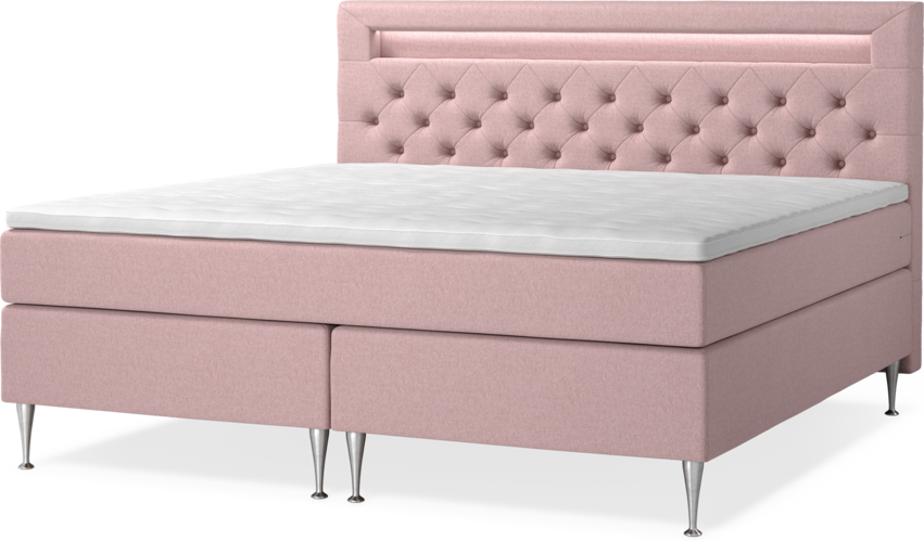New York - Kontinentalsäng, dubbelsäng med bäddmadrass, sängben och sänggavel LED - Rosa
