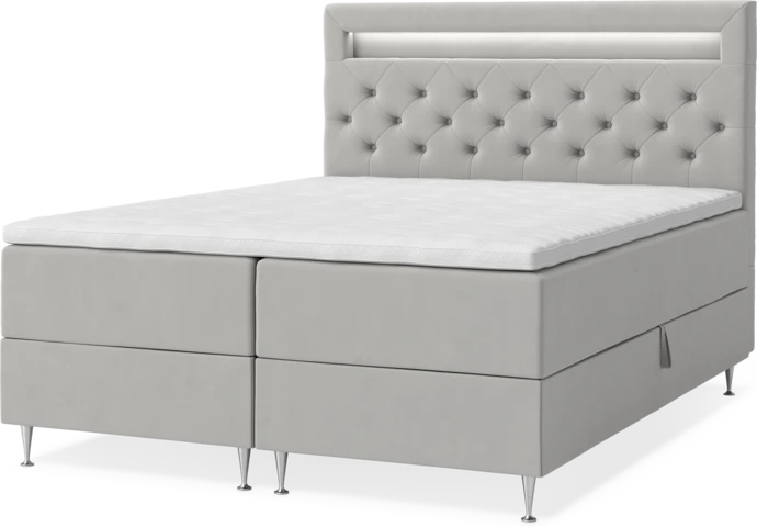 New York, Förvaringssäng, dubbelsäng med bäddmadrass, sängben och sänggavel LED