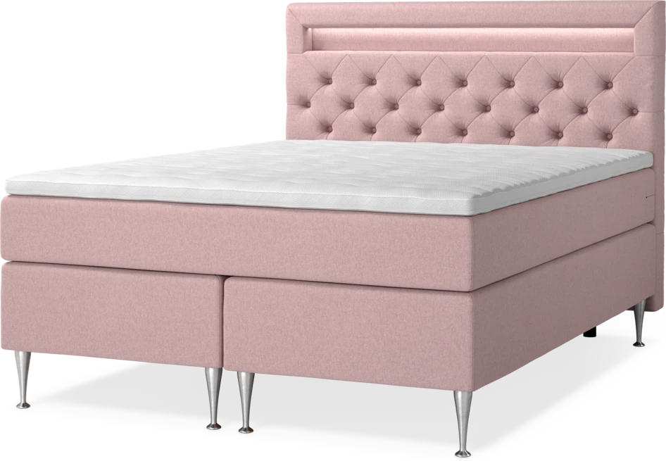 New York Supreme - Kontinentalsäng, dubbelsäng med bäddmadrass, sängben och sänggavel LED - Rosa