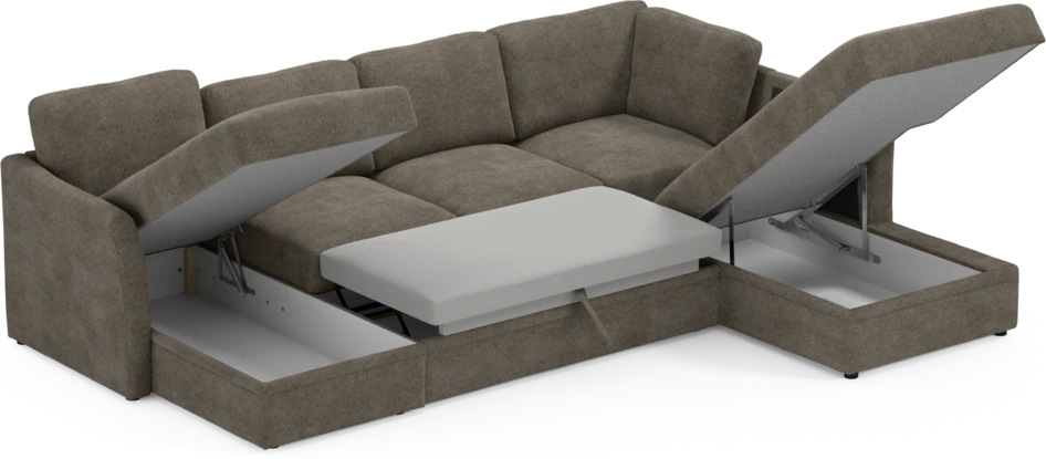 Öland - Bäddsoffa med schäslong vänster och divan höger - Brun
