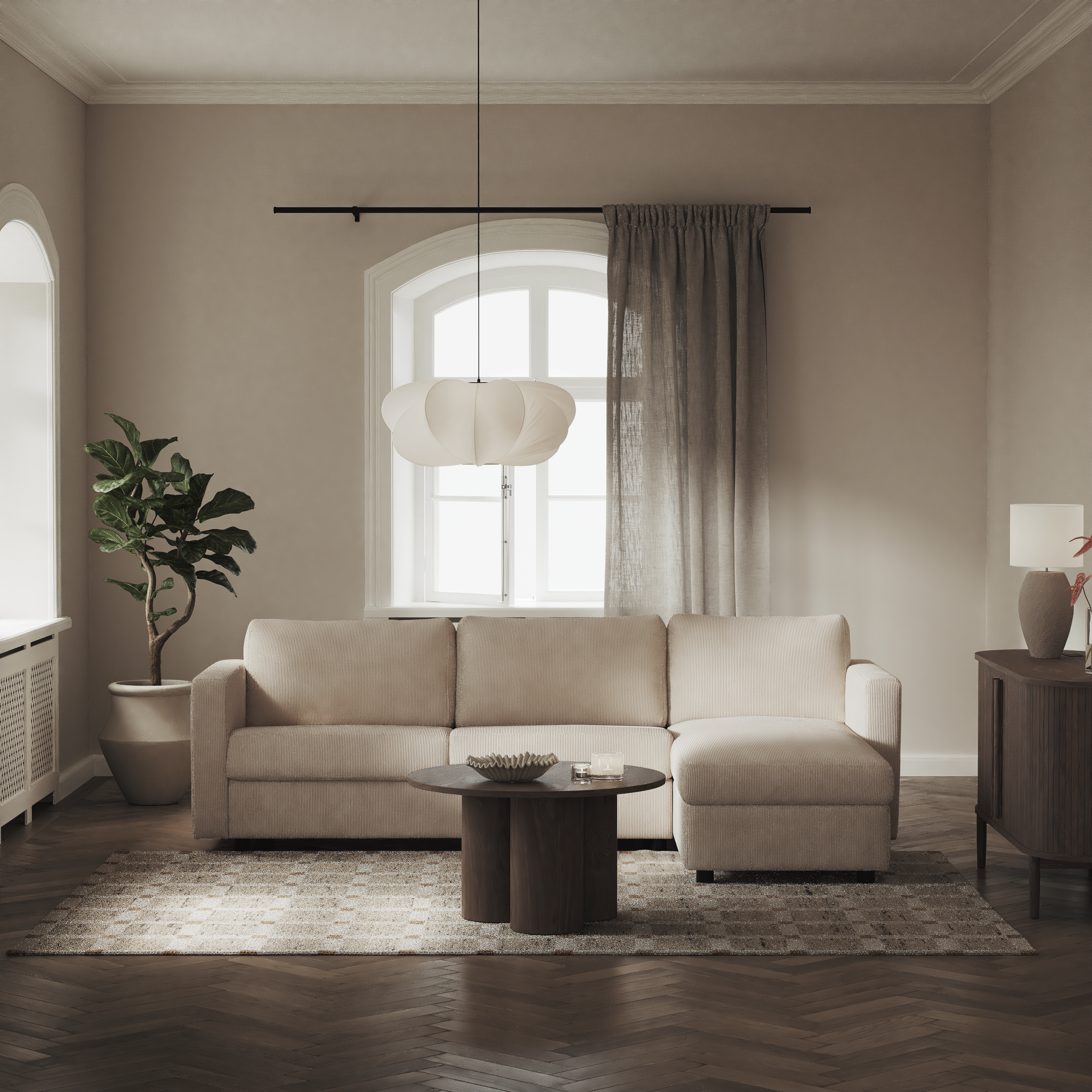Lindö - Bäddsoffa 2,5-sits med schäslong, vändbar - inspiration