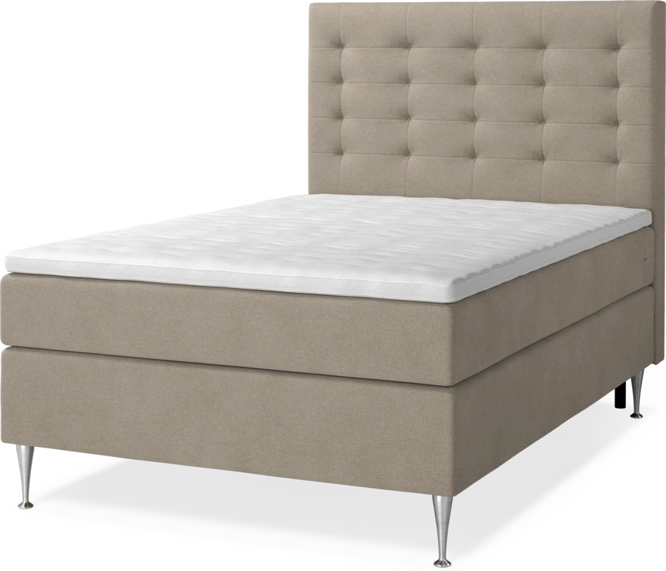 New York - Kontinentalsäng, enkelsäng med bäddmadrass, sängben och sänggavel trensad - Beige